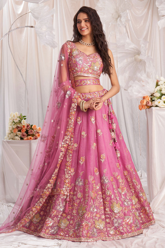 Divine Organza Pink Sequins Work Designer Lehenga Choli