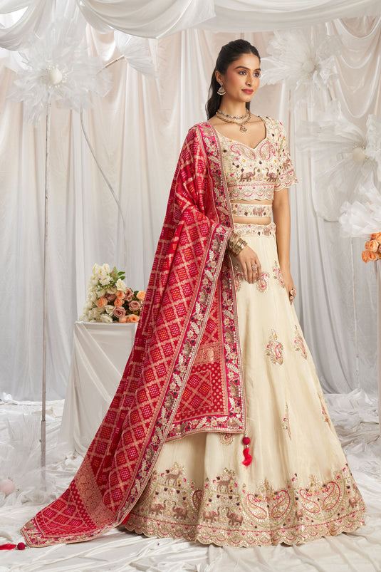 Cream And Pink Sequins Work Trendy Lehenga Choli