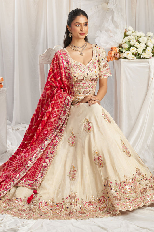 Cream And Pink Sequins Work Trendy Lehenga Choli