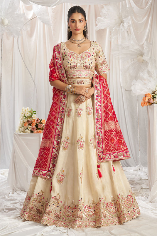 Cream And Pink Sequins Work Trendy Lehenga Choli