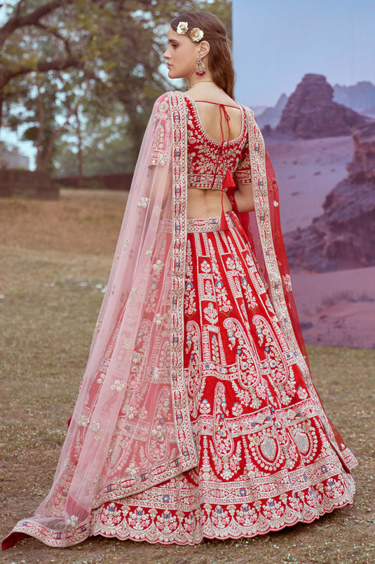 Glamour Embroidered Red Silk Heavy Lehenga Choli