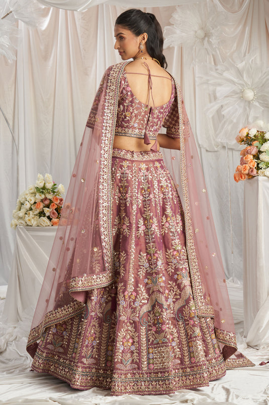 Embroidered Tissue Designer Lehenga Choli In Lavender Color