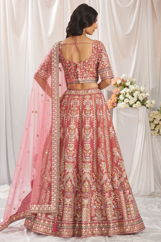 Tissue Rose Gold Embroidered Trendy Lehenga Choli