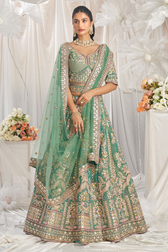 Extraordinary Tissue Sequins Work Sea Green Lehenga Choli