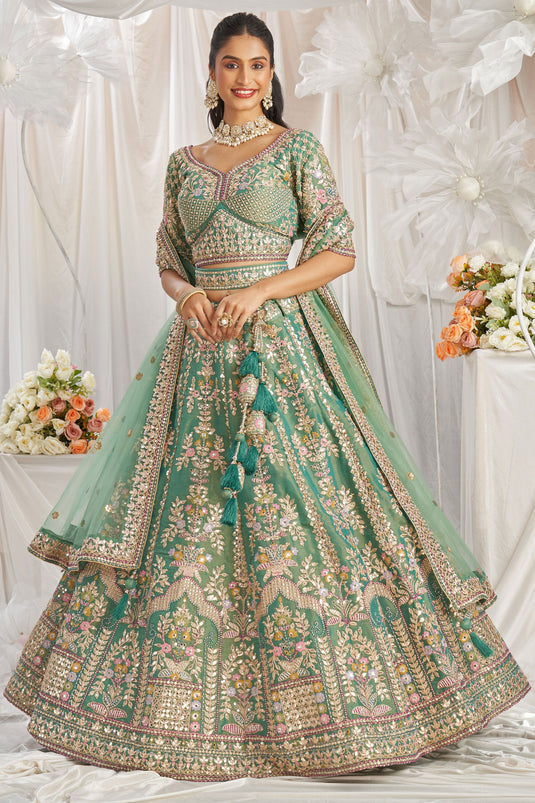 Extraordinary Tissue Sequins Work Sea Green Lehenga Choli