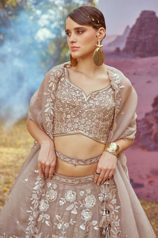 Opulent Beige Wedding Wear Lehenga With Heavy Choli