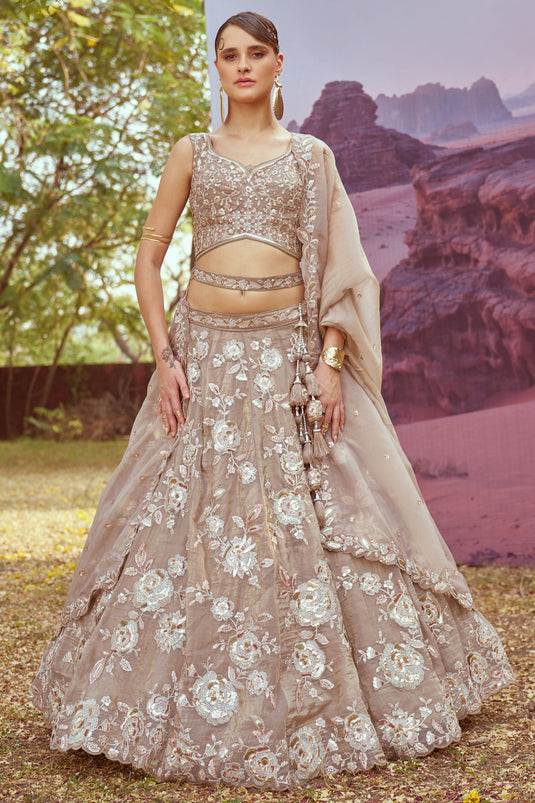 Opulent Beige Wedding Wear Lehenga With Heavy Choli