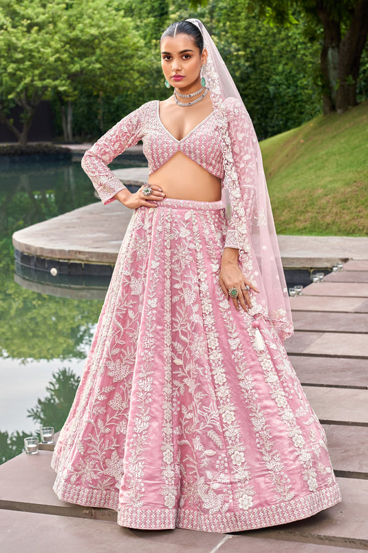 Pink Sequins Work Organza Trendy Lehenga Choli