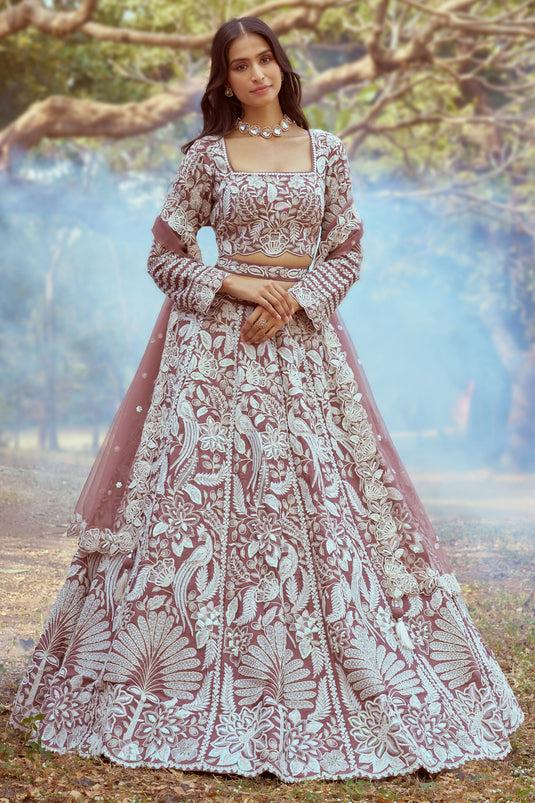 Wedding Function Charm Rose Gold Heavy Embroidered Lehenga Choli