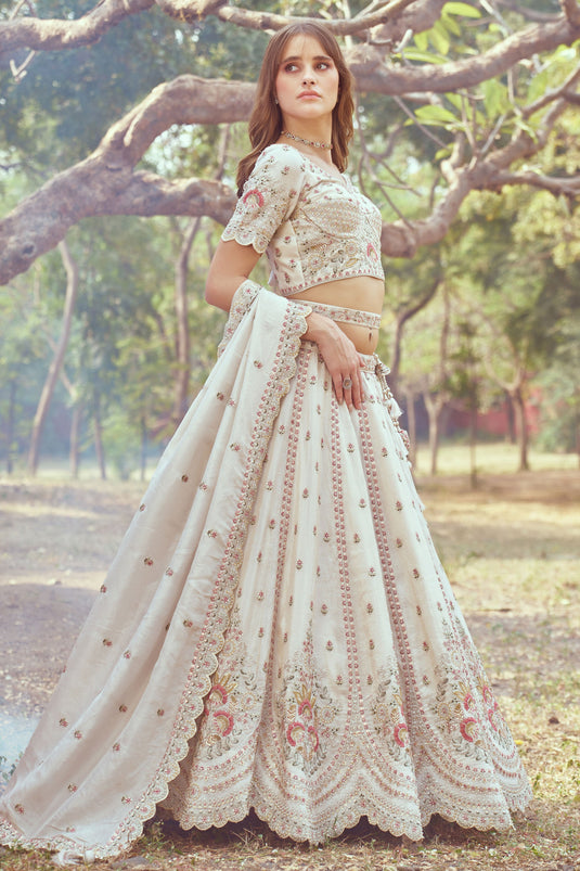 Cream Charm Bridal Embroidered Lehenga Choli