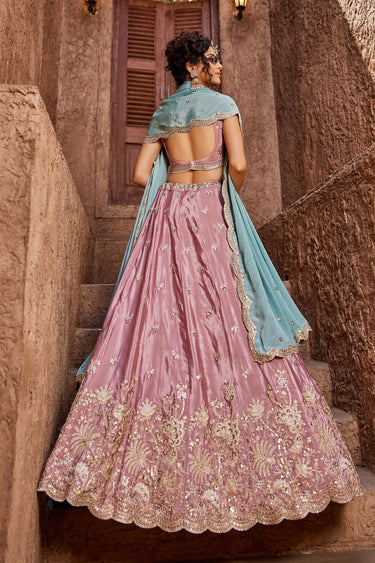 Awesome Heavy Embroidered On Satin Fabric Pink Color Wedding Wear Lehenga Choli