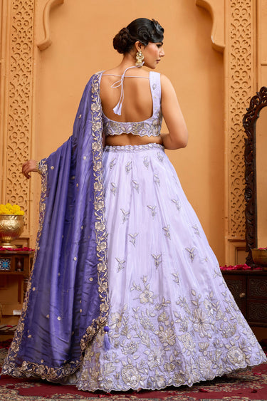 Lavender Wedding Wear Tissue Fabric Lehenga Choli
