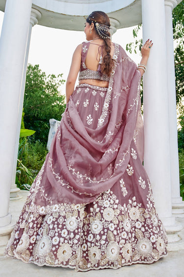 Embroidered Organza Lavender Lehenga Choli For Wedding Wear