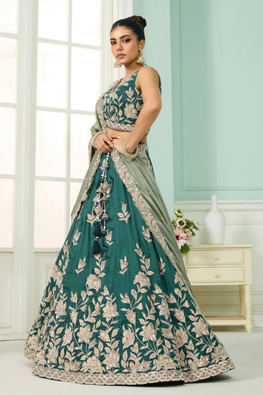 Silk Fabric Dark Green Wedding Wear Lehenga Choli With Dupatta