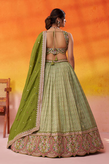 Tissue Fabric Green Wedding Wear Lehenga Choli