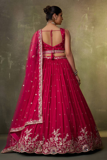 Red Wedding Wear Georgette Embroidered Lehenga Choli