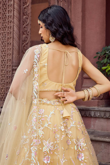 Yellow Wedding Wear Net Embroidered Lehenga Choli With Dupatta
