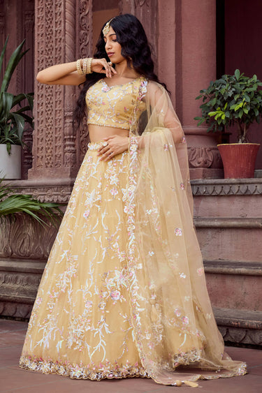 Yellow Wedding Wear Net Embroidered Lehenga Choli With Dupatta