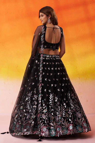 Black Wedding Wear Net Fabric Embroidered Lehenga Choli