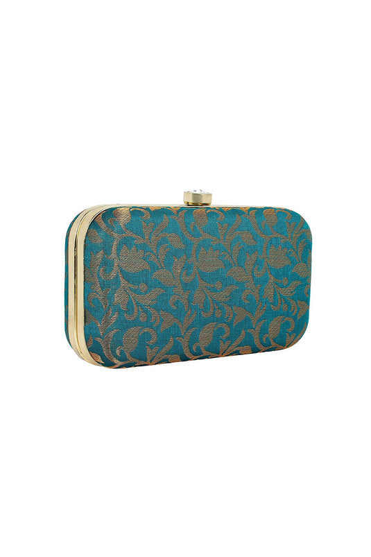 Teal Color Party Style Fancy Fabric Beatific Clutch Purses