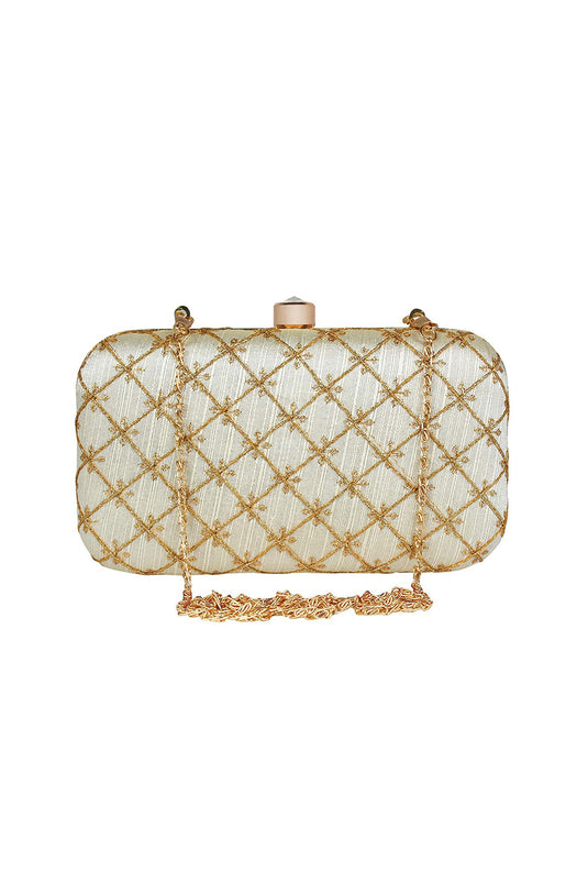 Party Style White Color Fancy Fabric Beauteous Clutch Purses