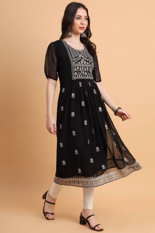 Tempting Georgette Fabric Black Color Readymade Kurti