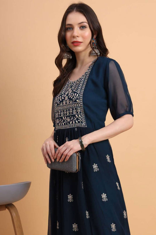 Amazing Navy Blue Color Georgette Fabric Readymade Kurti