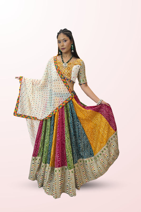 Multi Color Alluring Embroidered Readymade Lehenga Choli In Cotton Fabric