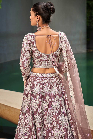 Fashionable Lavender Color Satin Fabric Lehenga