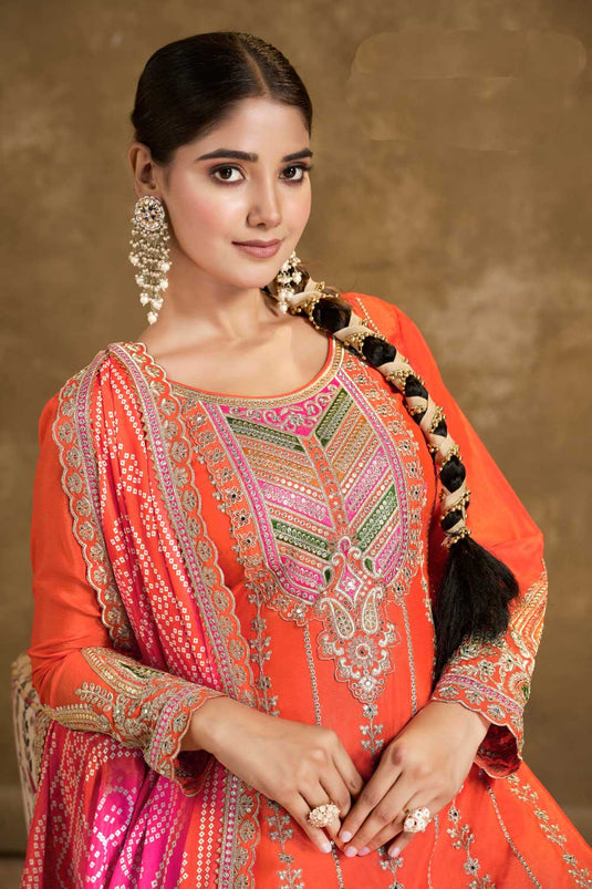 Orange Color Stylish Readymade Dhoti Style Salwar Suit