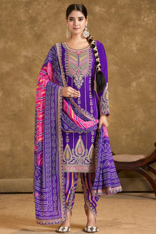 Purple Color Beatific Readymade Dhoti Style Salwar Suit