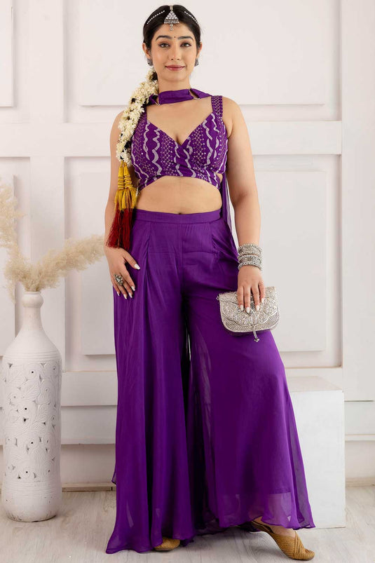 Trendy Viscose Fabric Purple Color Indo Western palazzo Suit