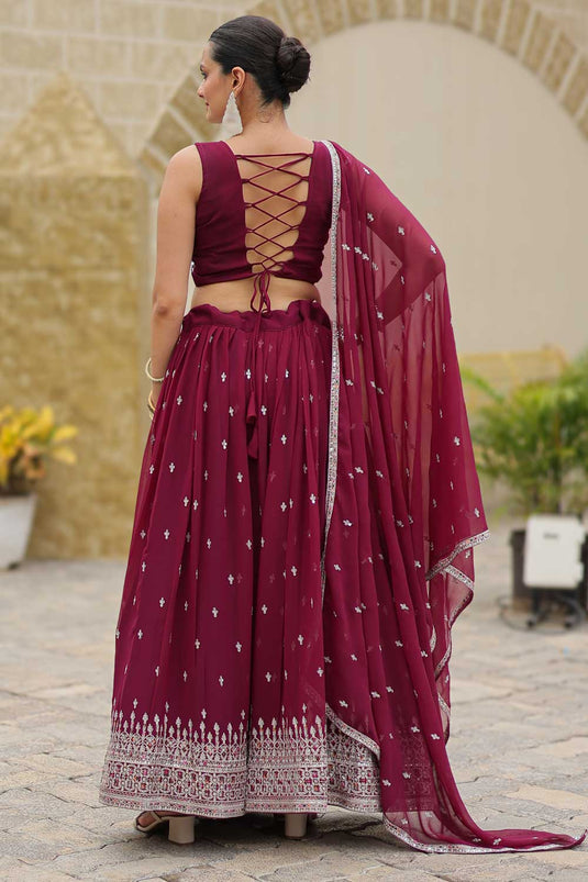 Tempting Georgette Fabric Wine Color Function Style Lehenga