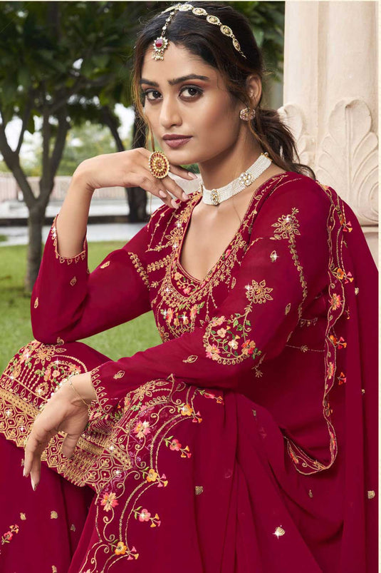 Pink Color Georgette Fabric Tempting Sharara Suit