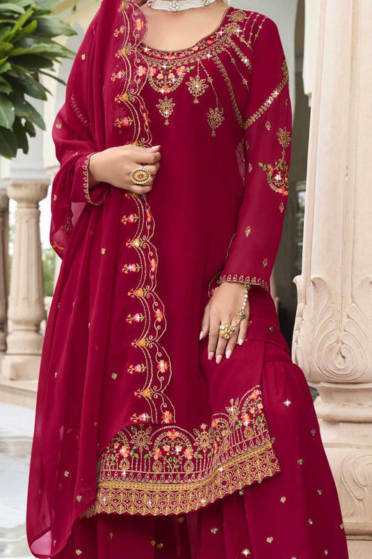 Pink Color Georgette Fabric Tempting Sharara Suit