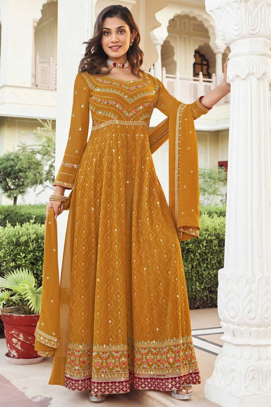 Stylish Mustard Color Georgette Readymade Anarkali Suit