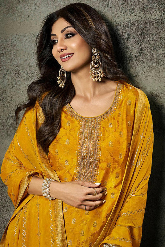 Buy Shilpa Shetty Embroidered Jacquard Fabric Designer Straight Cut Long S online from