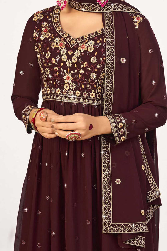 Classic Brown Color Function Wear Georgette Pakistani Replica Suit