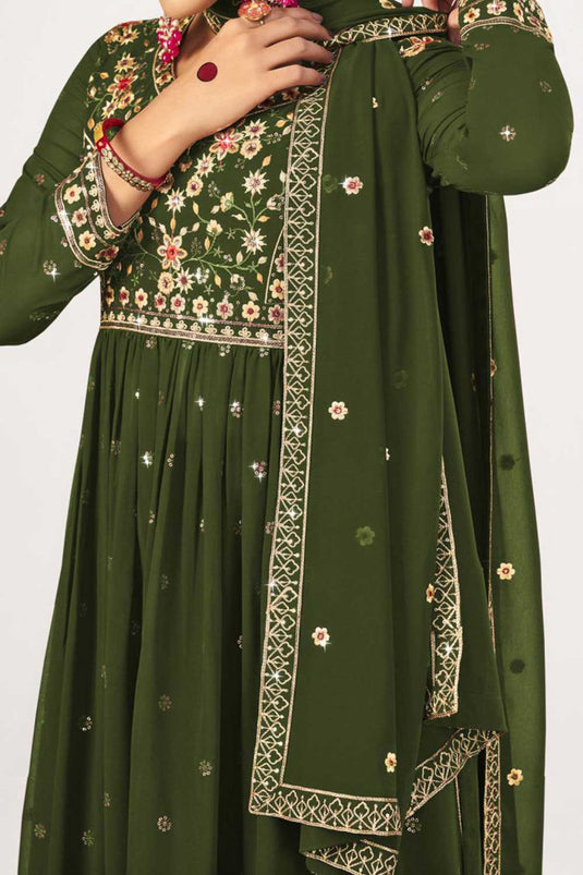 Mehendi Green Color Function Wear Winsome Georgette Pakistani Replica Suit