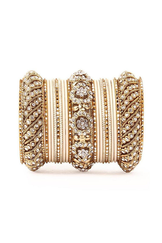 Embellished Beige Color Alloy Material Bangle Set