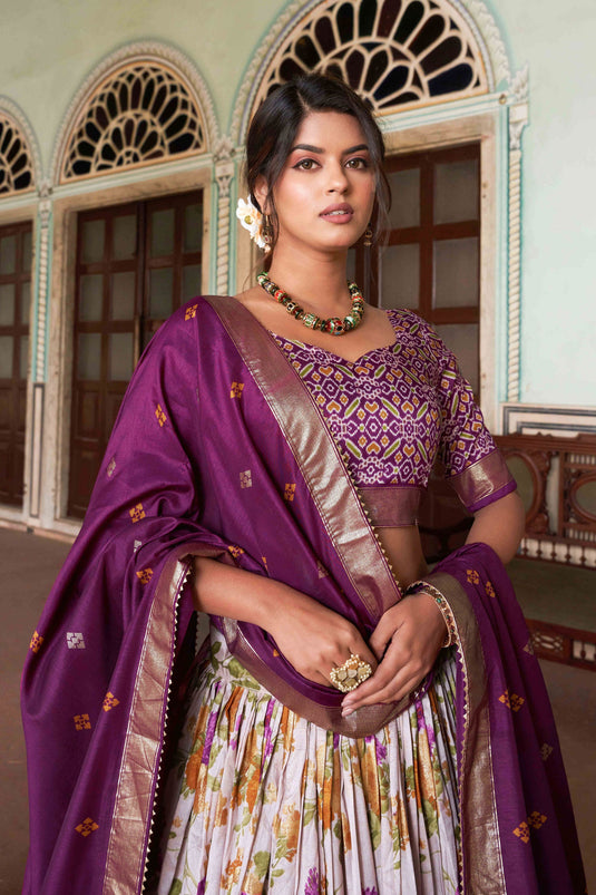 Soothing Floral And Patola Printed Multi Color Art Silk Fabric Readymade Lehenga Choli