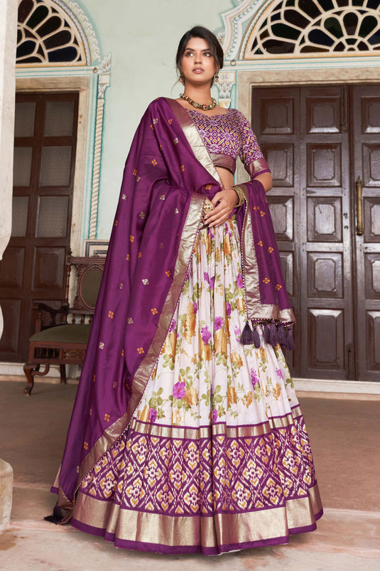 Soothing Floral And Patola Printed Multi Color Art Silk Fabric Lehenga Choli