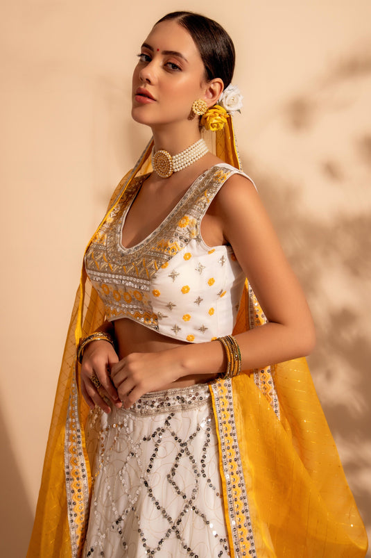 Sequins Work On Off White Color Gorgeous Lehenga In Georgette Fabric