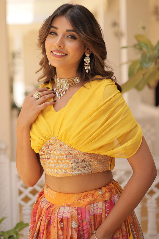 Art Silk Fabric Magnificent Readymade Crop Top With Lehenga In Yellow Color