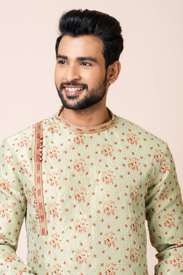 Incredible Jacquard Fabric Sea Green Color Readymade Kurta Pyjama