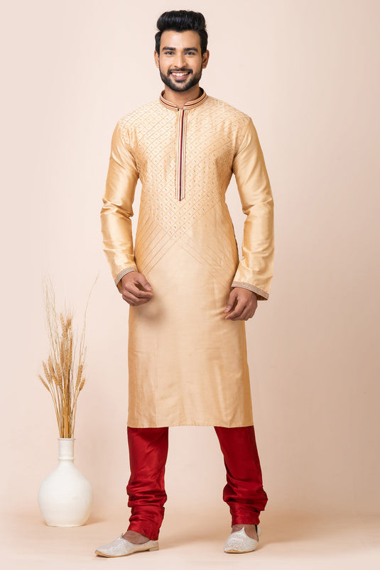 Creative Readymade Kurta Pyjama In Chikoo Color Viscose Fabric