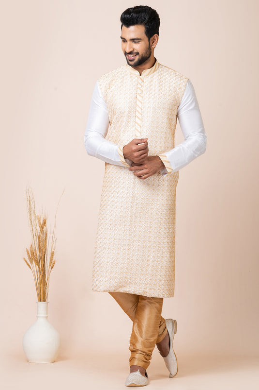 Amazing White Color Art Silk Fabric Readymade Kurta Pyjama