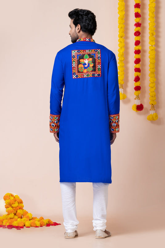 Heavy Rayon Fabric Blue Magnificent Readymade Men Kurta Pyjama