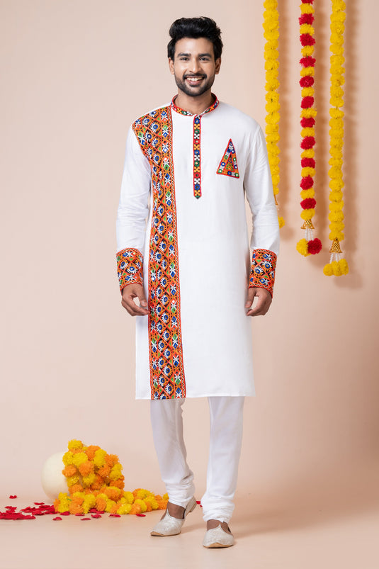 White Color Readymade Heavy Rayon Fabric Kurta Pyjama For Men