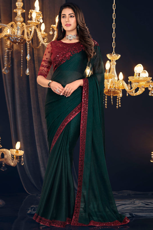 Georgette Fabric Green Color Pleasance Saree With Border Work